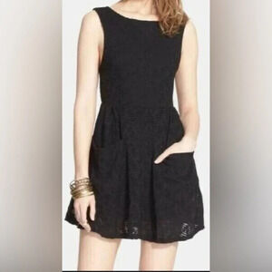 Free People black  lace overlay pocket cut-out mini dress Sz XS